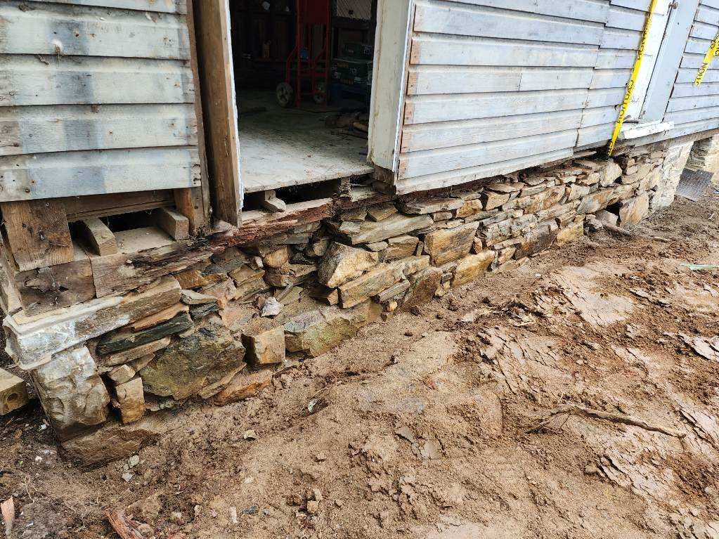 Original fieldstone foundation of the schoolhouse
